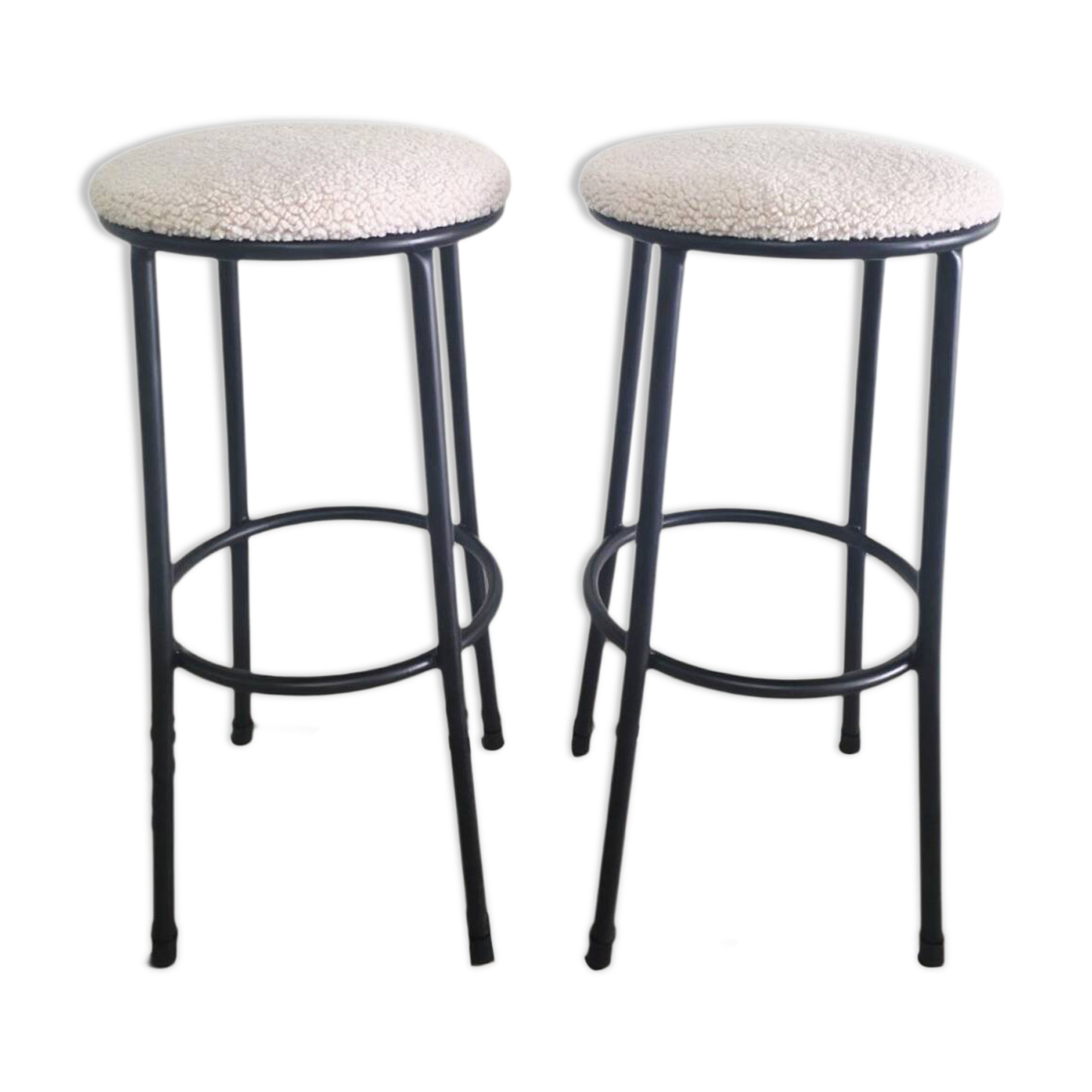 Vintage stools "Black & White", boucle upholstery