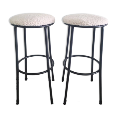 Tabourets vintage « Black & White », assises bouclettes