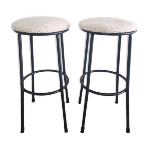 Tabourets vintage « Black & White », assises bouclettes
