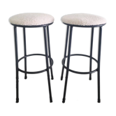 Tabourets vintage « Black & White », assises bouclettes