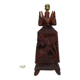 Old large lamp from Malagasy School and Tananarive in carved wood. Art Deco.