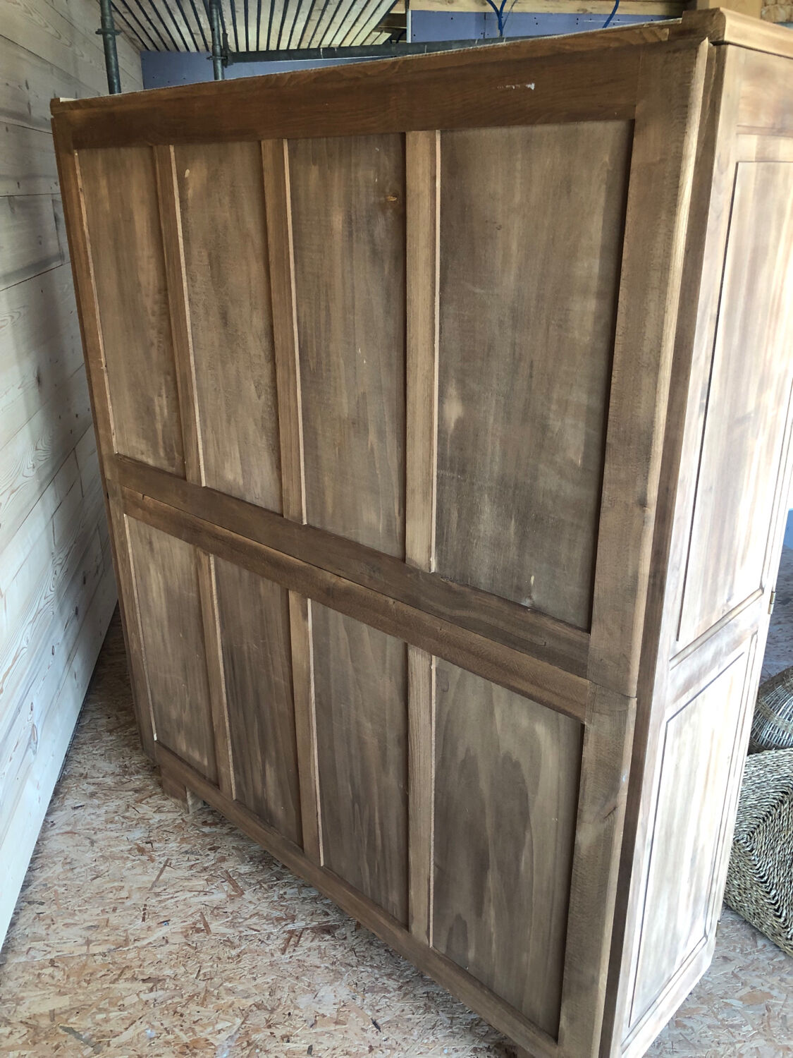 Art Deco wardrobe, solid wood and beveled mirror
