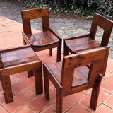Brutalist Solid Pine Chairs Set of 4, 70s