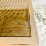 Vintage coffee table in gold-plated metal, brass-style, smoked glass, circa 1970