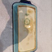 Plat à cake émaux de longwy style art deco décor oiseaux fond bleu clair