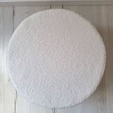 Rattan and boucle fabric pouf