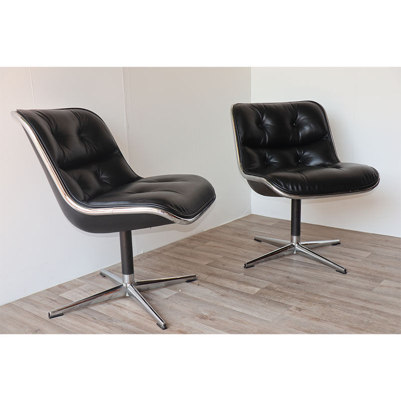 Pair of leather swivel armchairs by Charles Pollock for Knoll 1960