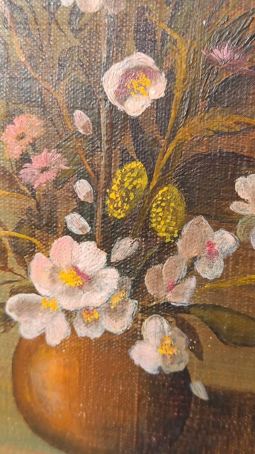 Canvas painting of a bouquet of flowers.