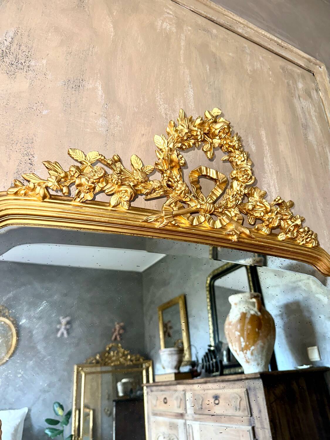 Antique Louis XVI pediment mirror