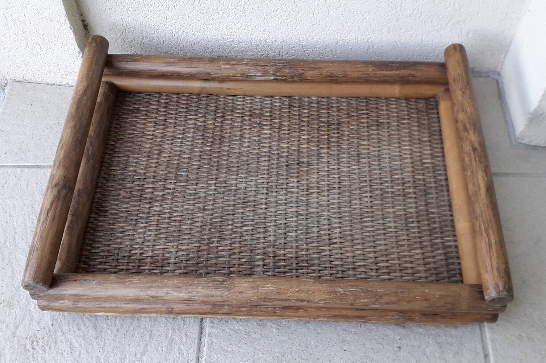 Wood and rattan tray