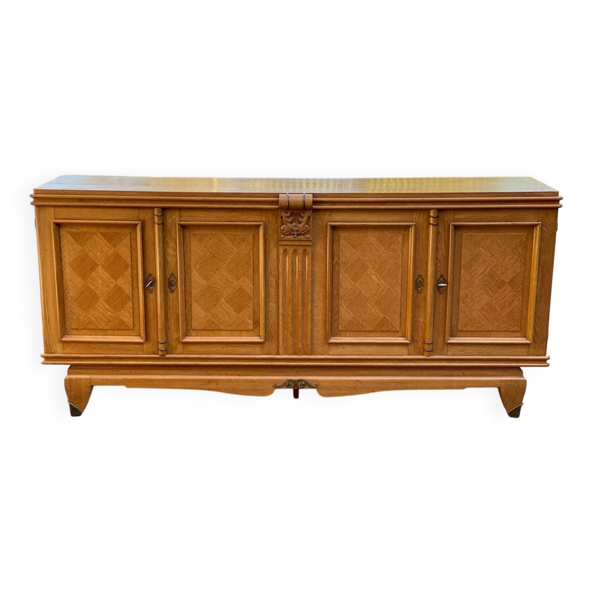 Buffet enfilade vintage art déco en marqueterie et bois massif 4 portes