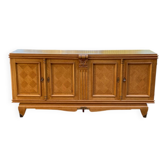 Buffet enfilade vintage art déco en marqueterie et bois massif 4 portes