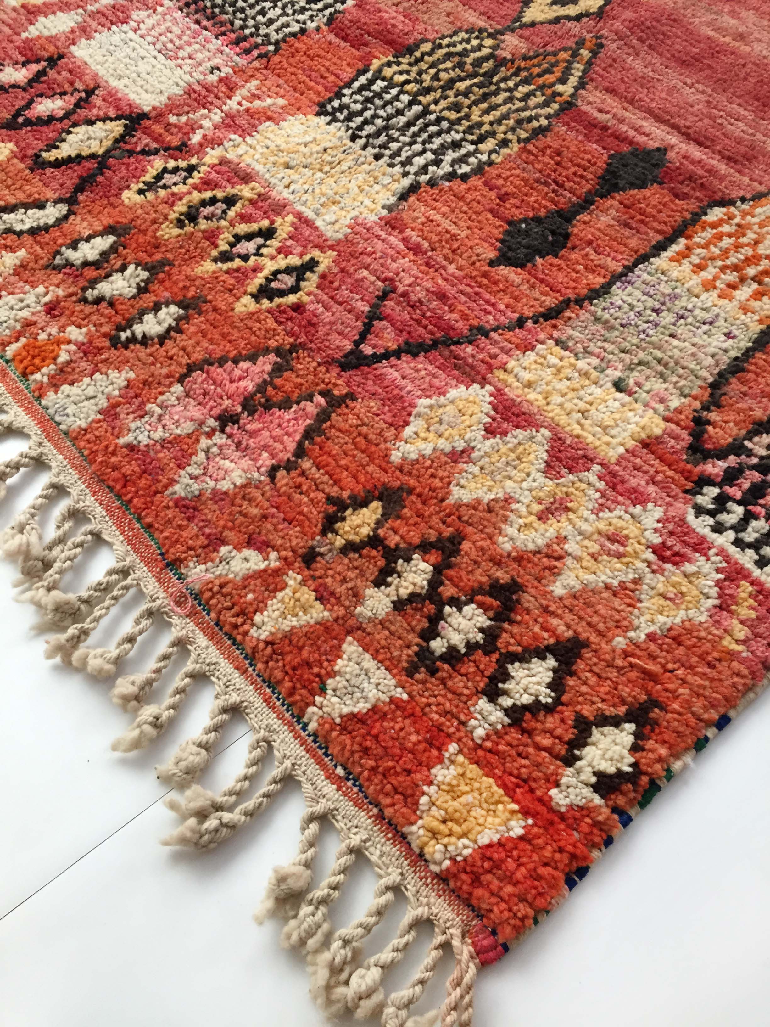 Moroccan Berber carpet Boujaad red with colorful patterns 252x158cm