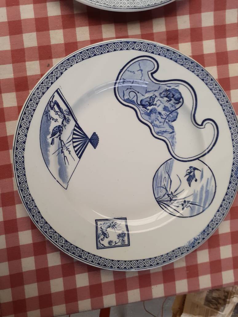 6 Assiettes Gien "Éventails japonais"