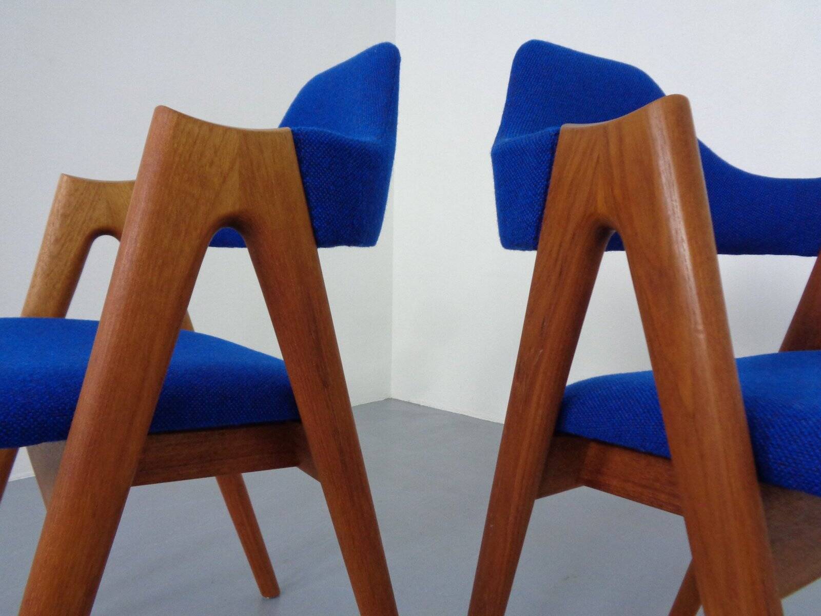 Set of Compass Chairs in Teak and Kvadrat Hallingdal 65 by Kai Kristiansen for Schou Andersen, 1960s