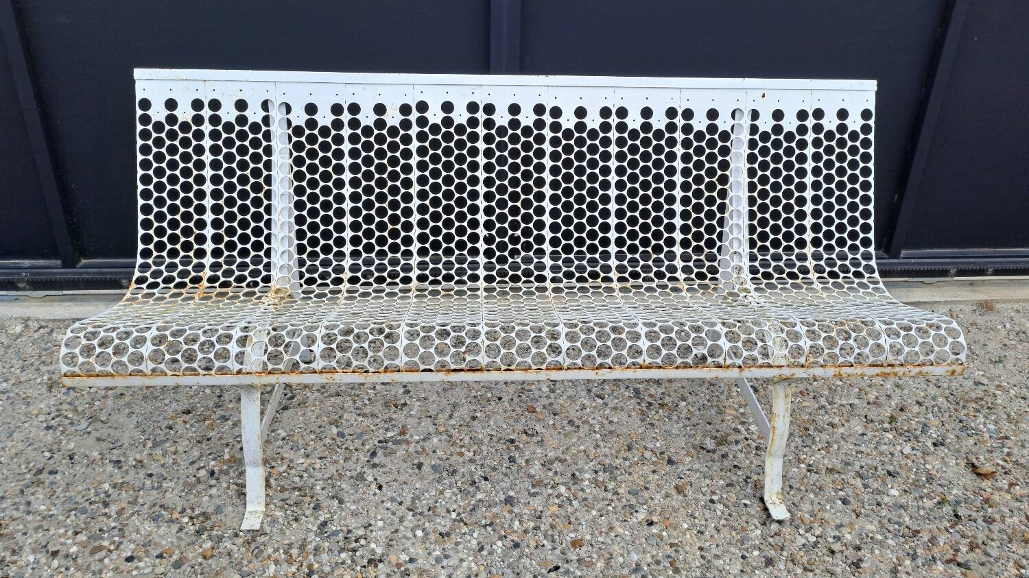 Garden bench in iron and perforated sheet metal