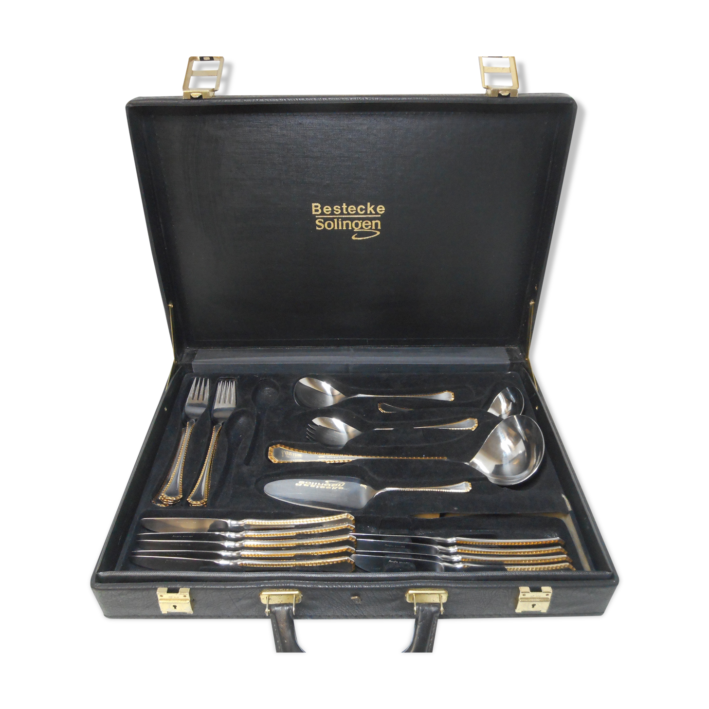 Householder Solingen Bestecke gold-plated 59 pieces in briefcase and bulk