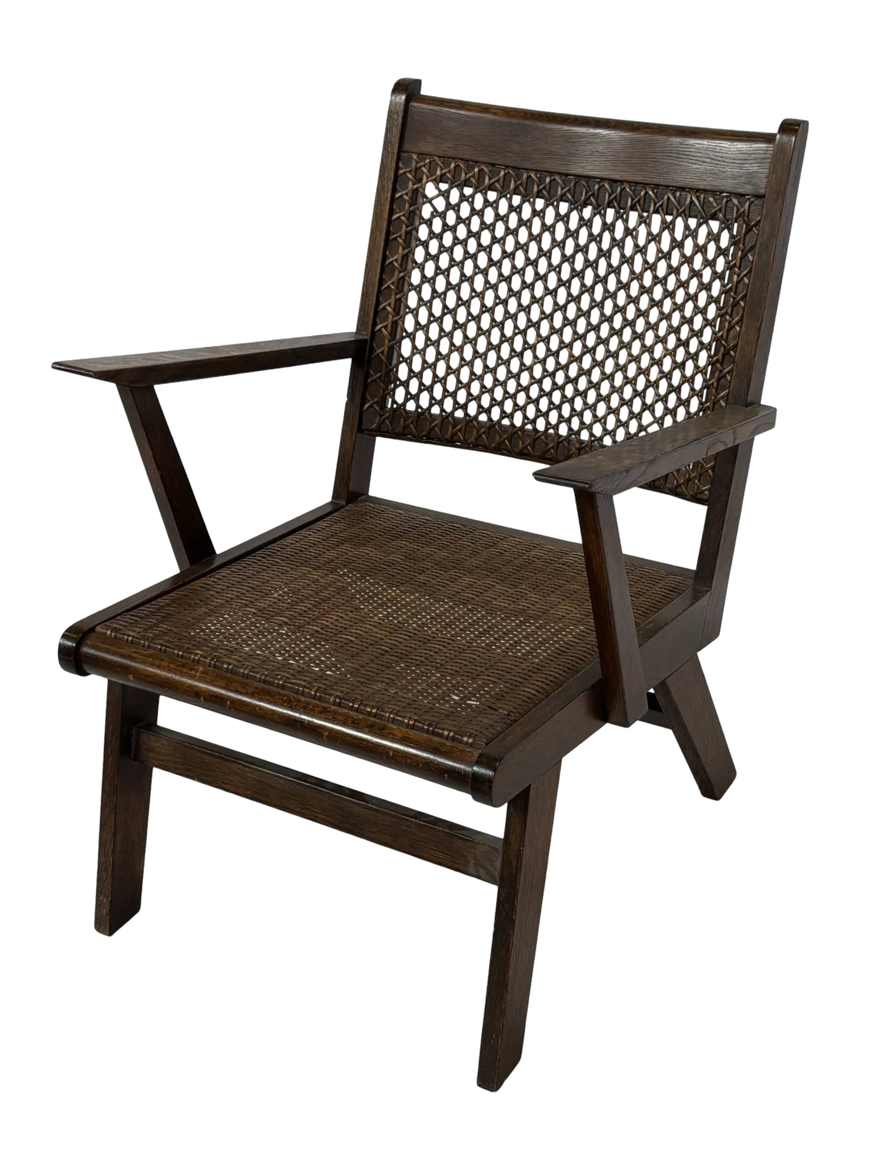 Art Deco oak armchair with webbing 1950s minimalist