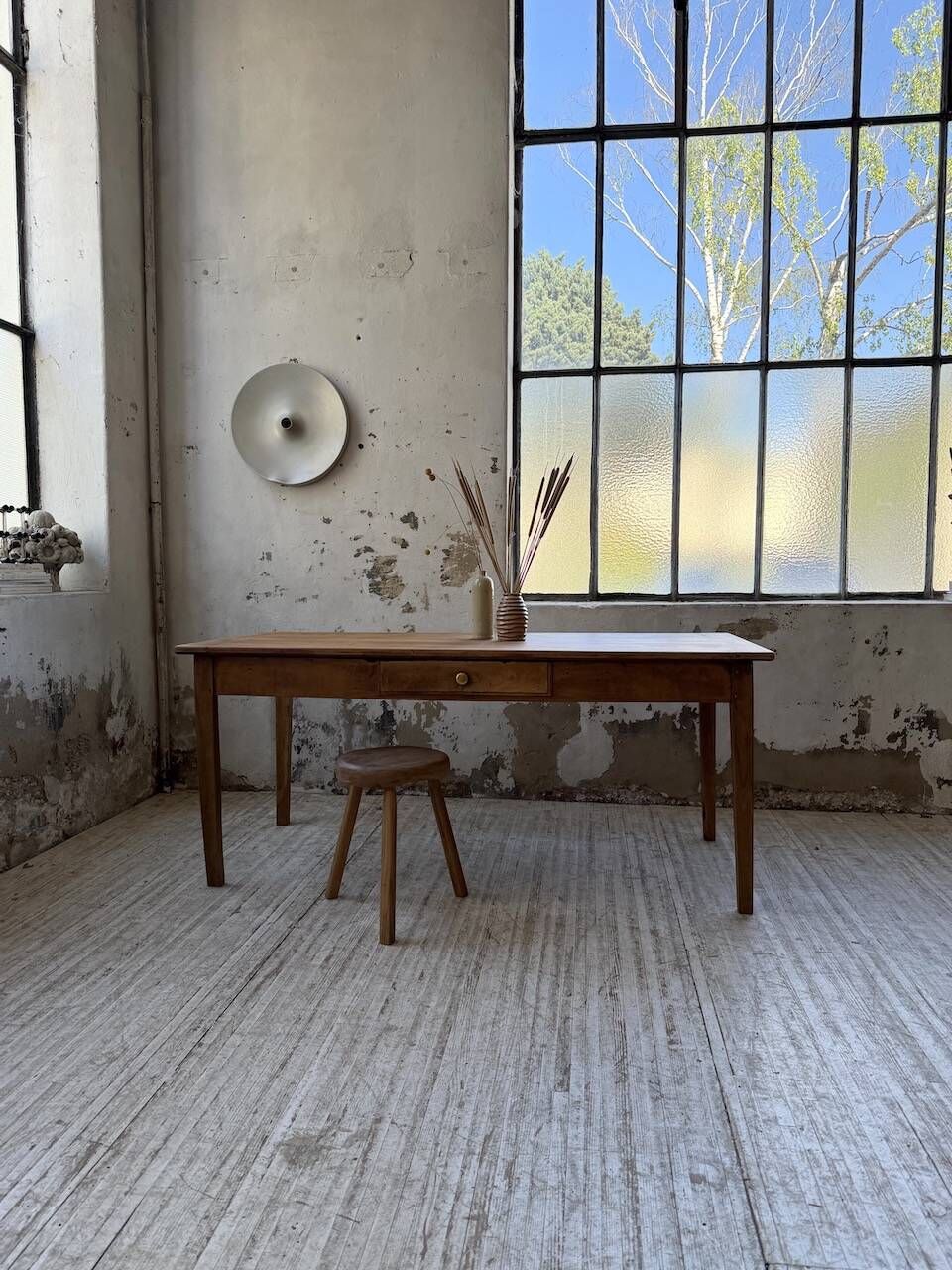 Cherry farmhouse table with spindle legs, 1950s