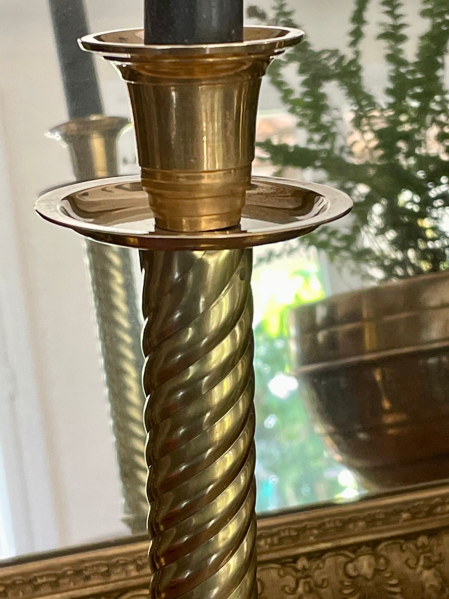 Pair of twisted brass column candle holders