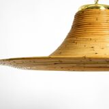 Beautiful, large Italian 1970s bright bamboo wood ceiling pendant lamp