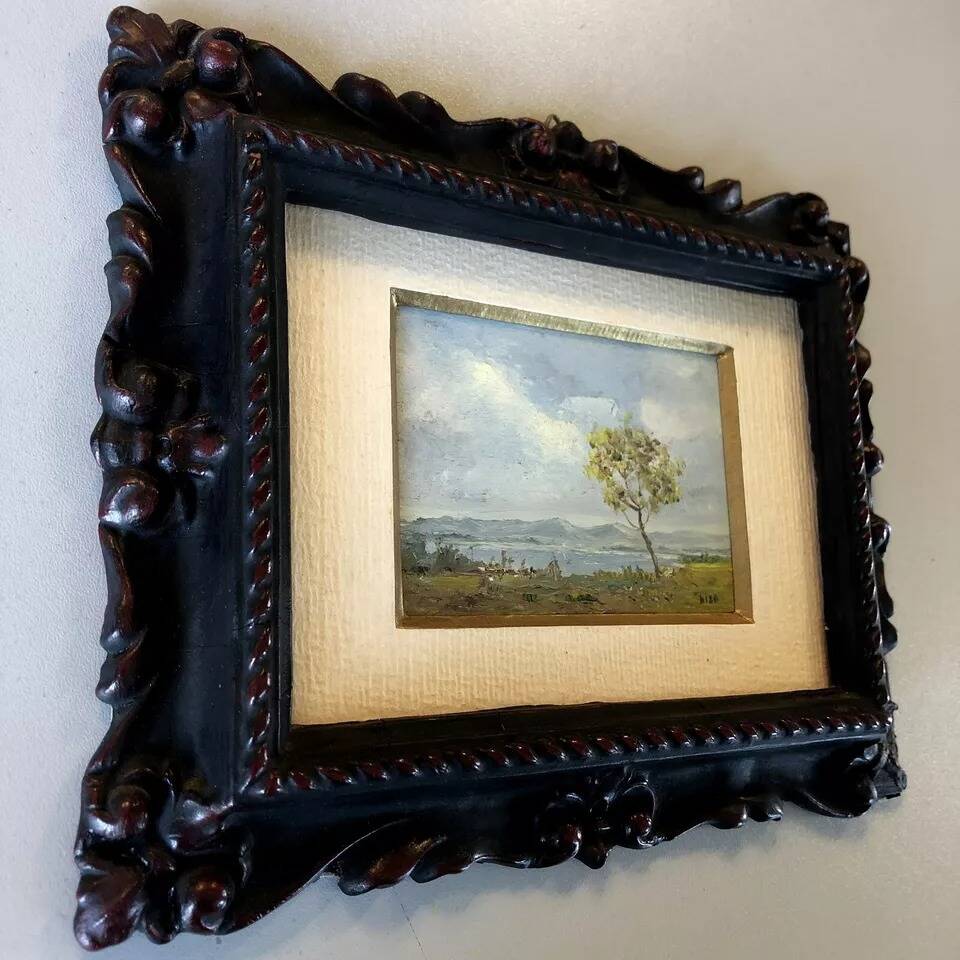 20th Century Antique Lake Scene Landscape Oil Painting