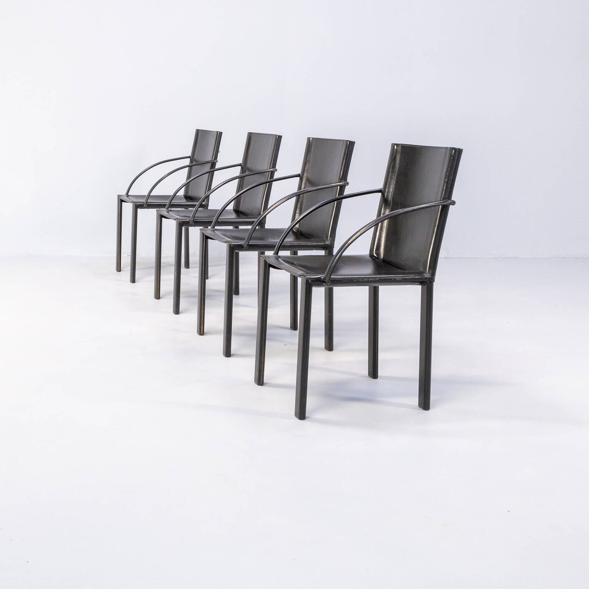 Carlo Bartoli black leather dining chair for Matteo Grassi set/4
