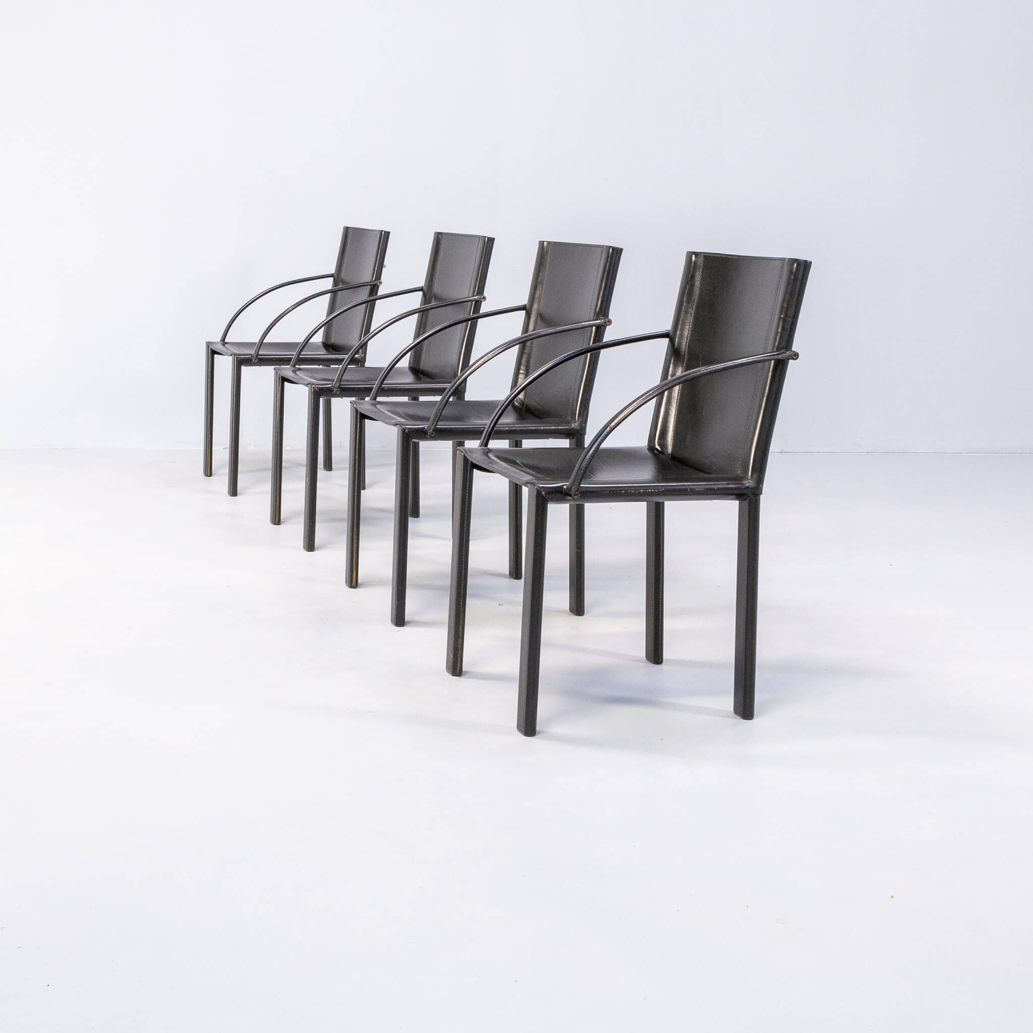 Carlo Bartoli black leather dining chair for Matteo Grassi set/4