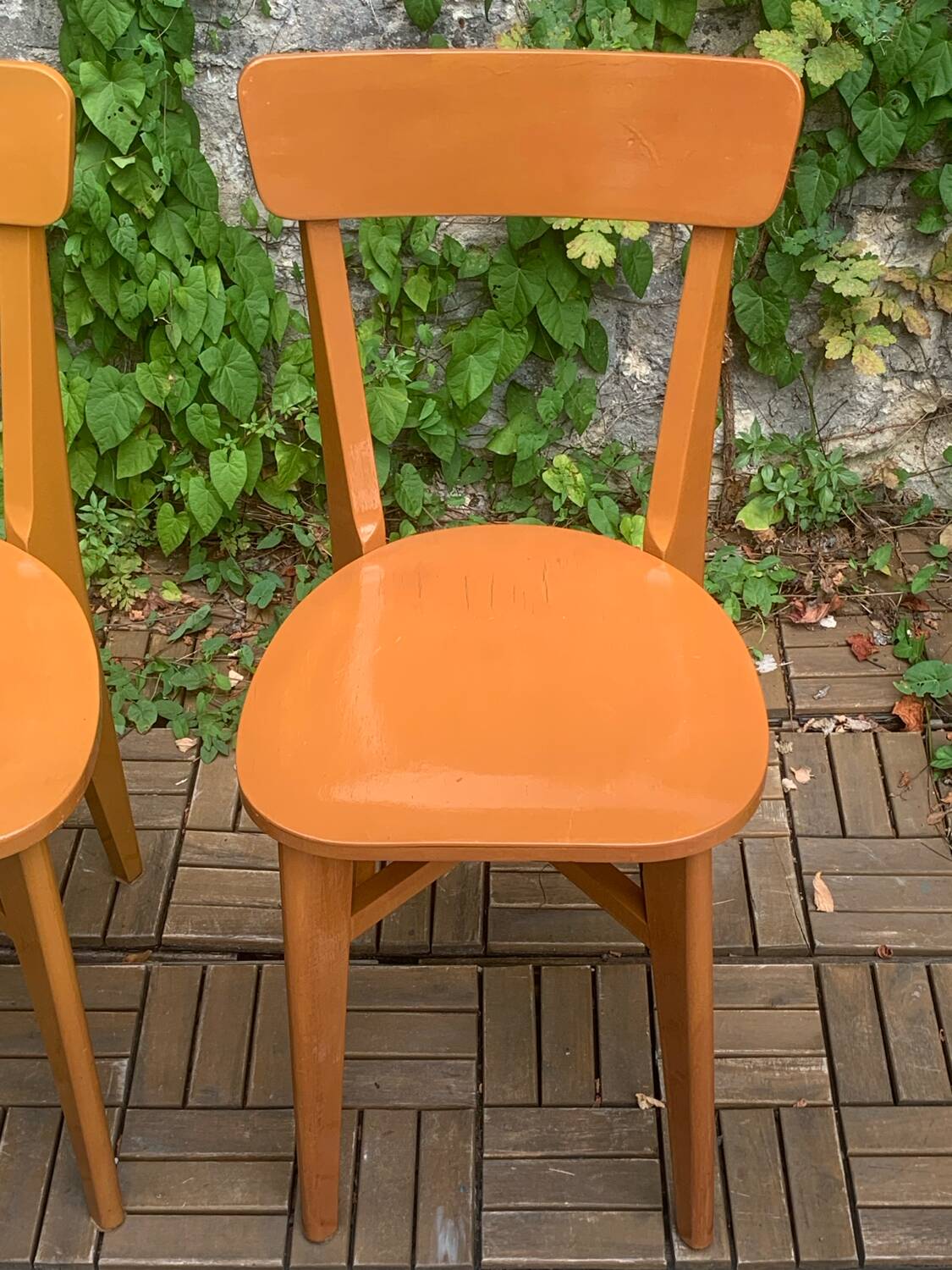 Pair of caramel bistro chairs 1950