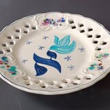 Vintage painted ceramic wall plate with cut-out design by Claude Smadja.