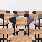 Set of 6 Scandinavian Modern Dining Chairs, Rope Seating and Backrest, 1960