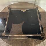 Vintage coffee table from the 80s in smoked glass and chrome metal