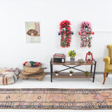 Pale orange & navy blue vintage runner rug 78x357cm