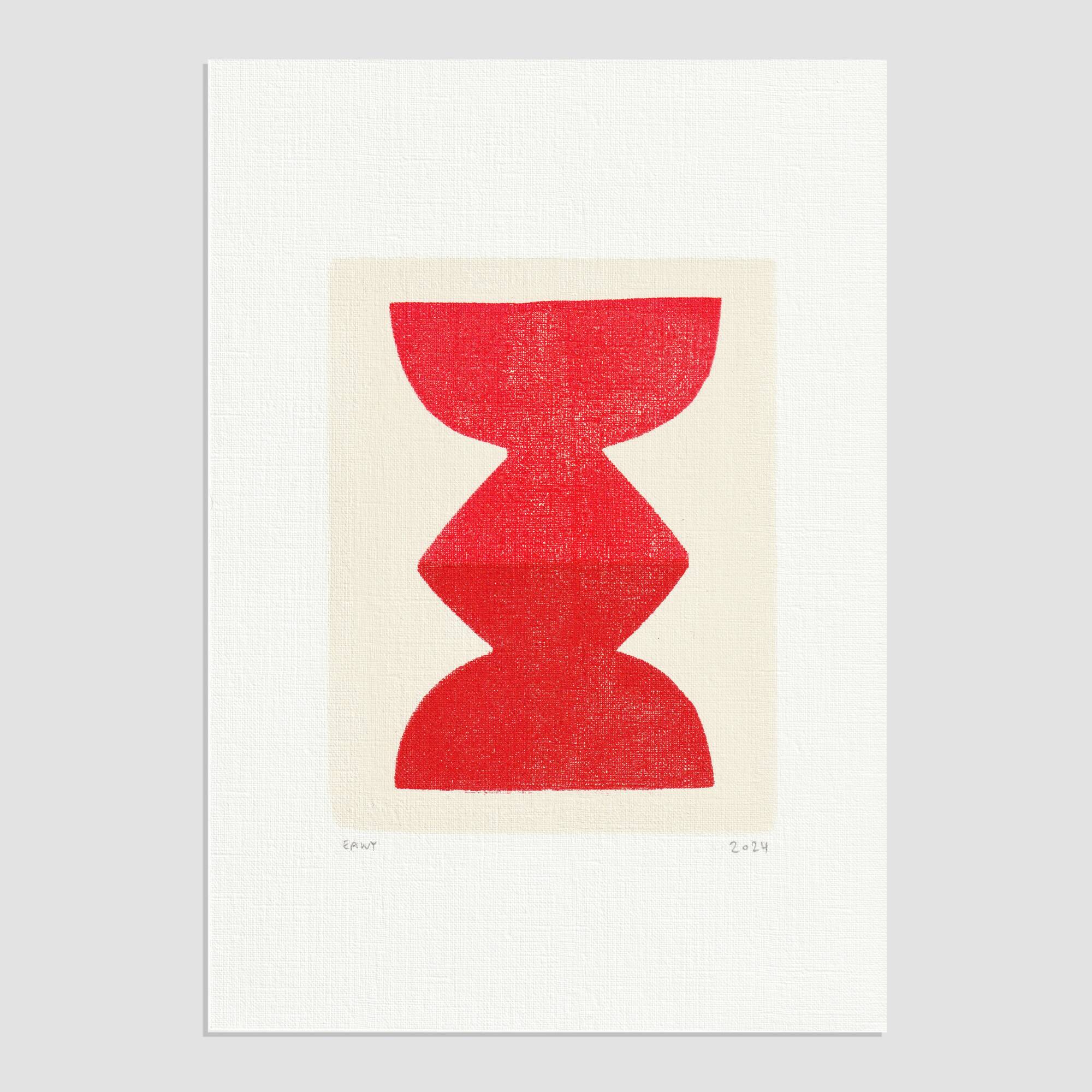"Totem" red painting on paper signed Eawy