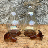 2 carafes cap and vintage amber base