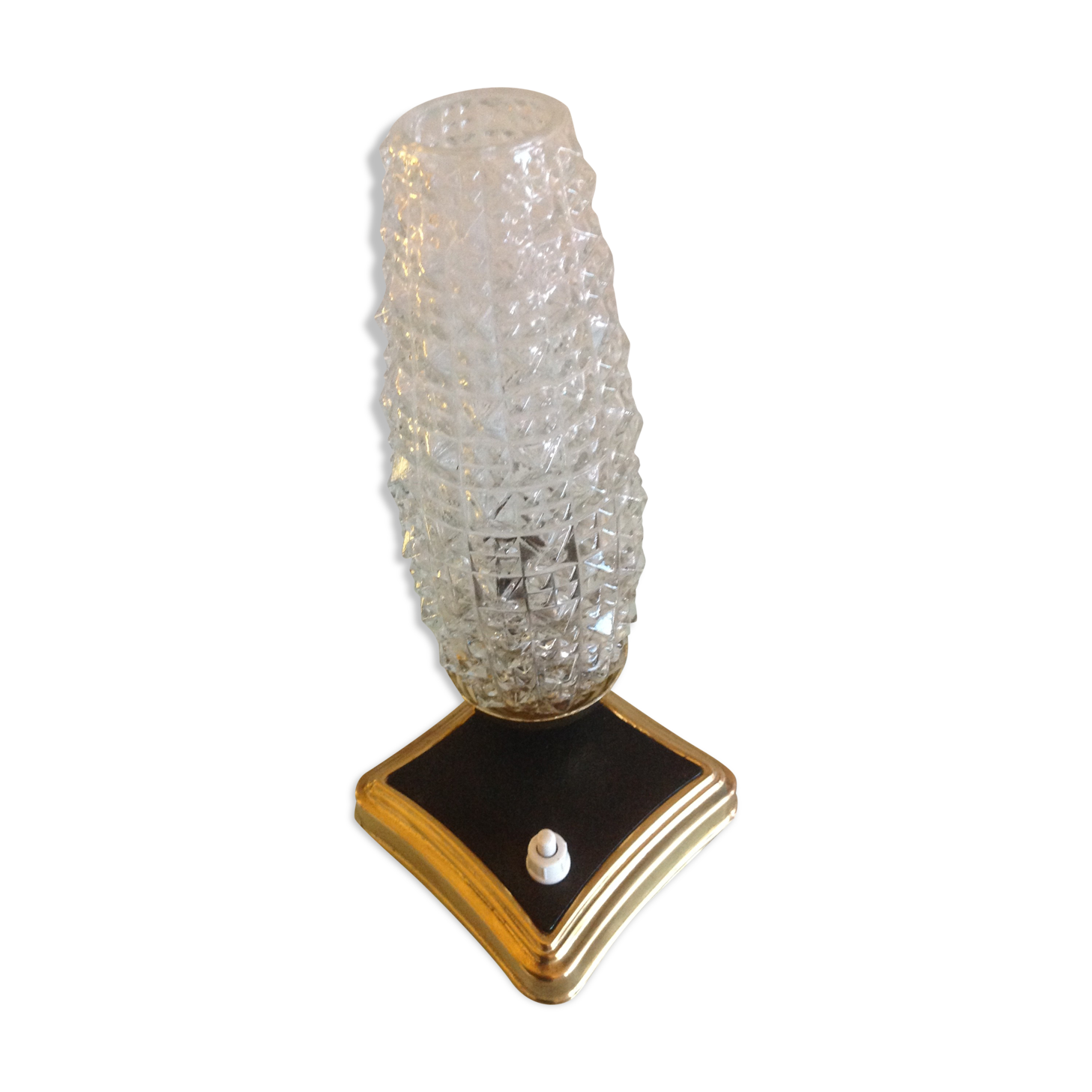 Lampe de chevet verre tulipe structuré et socle laiton / vintage années 50-60