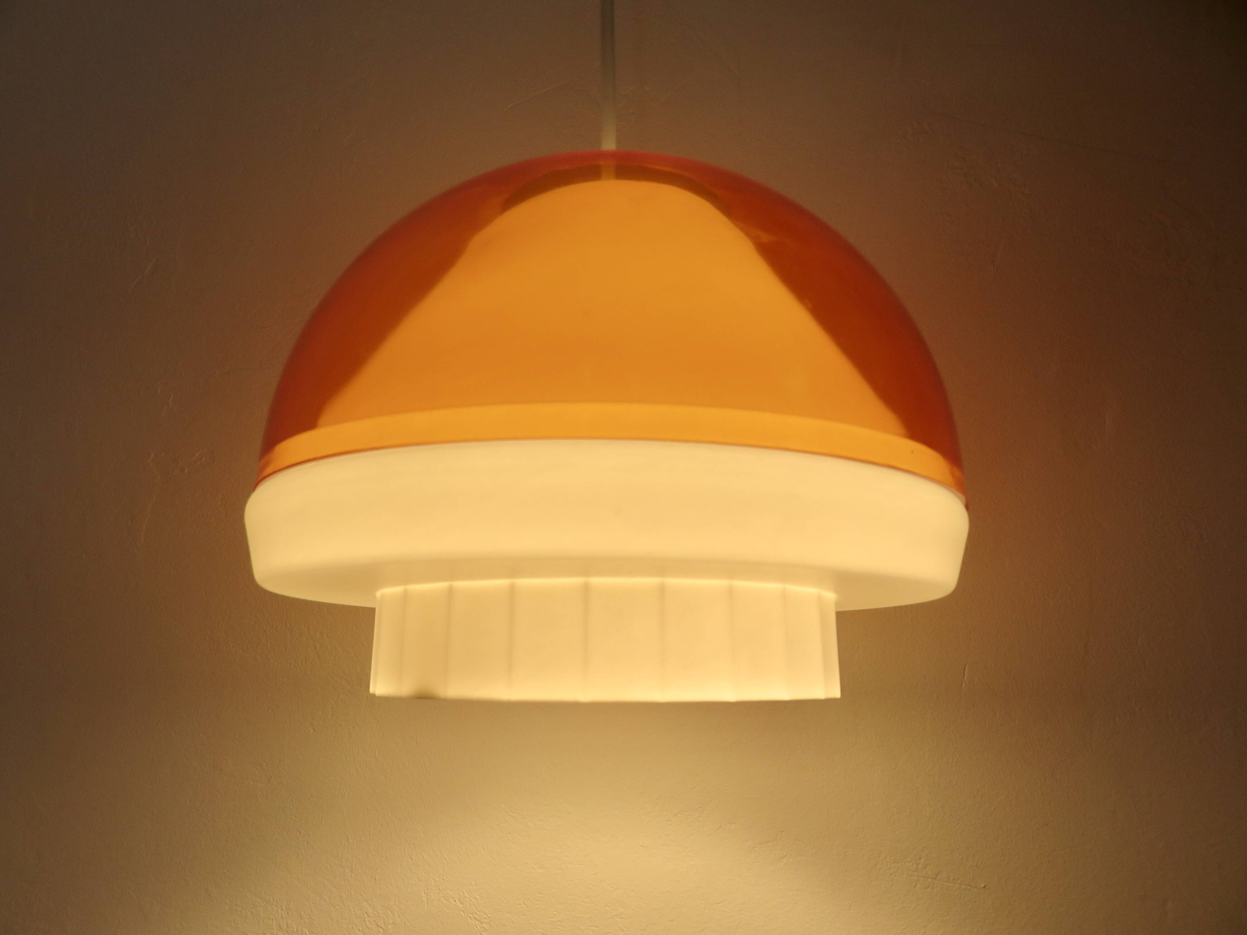 Orange plexiglass pendant light 1970