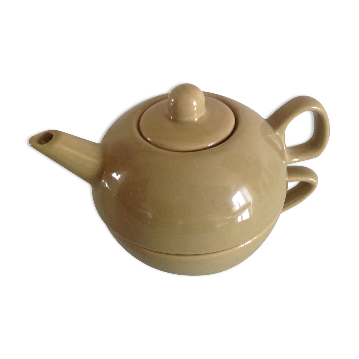 Théière vintage 2 en 1 avec tasse intégrée vert olive Selency