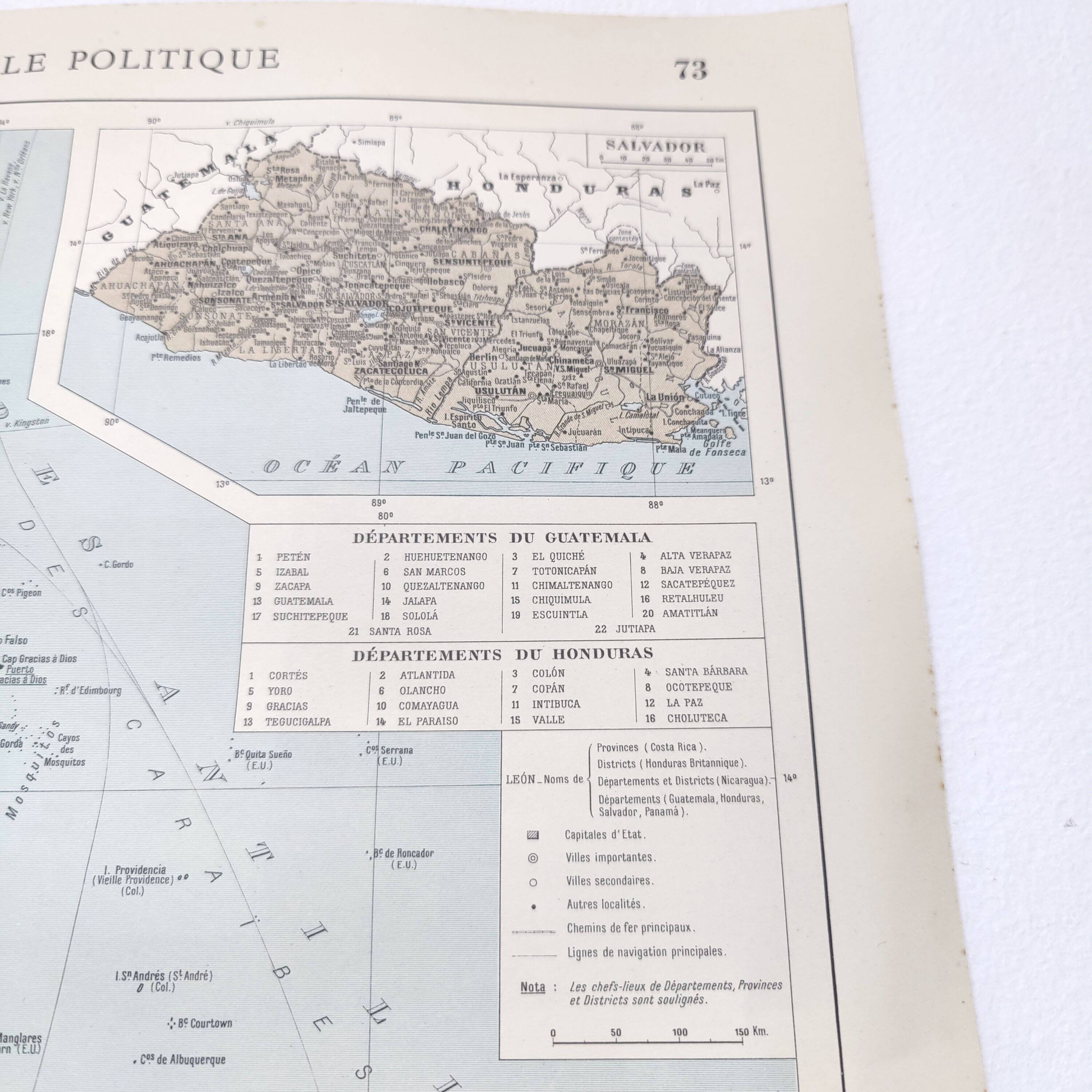 Vintage Central America map from 1950