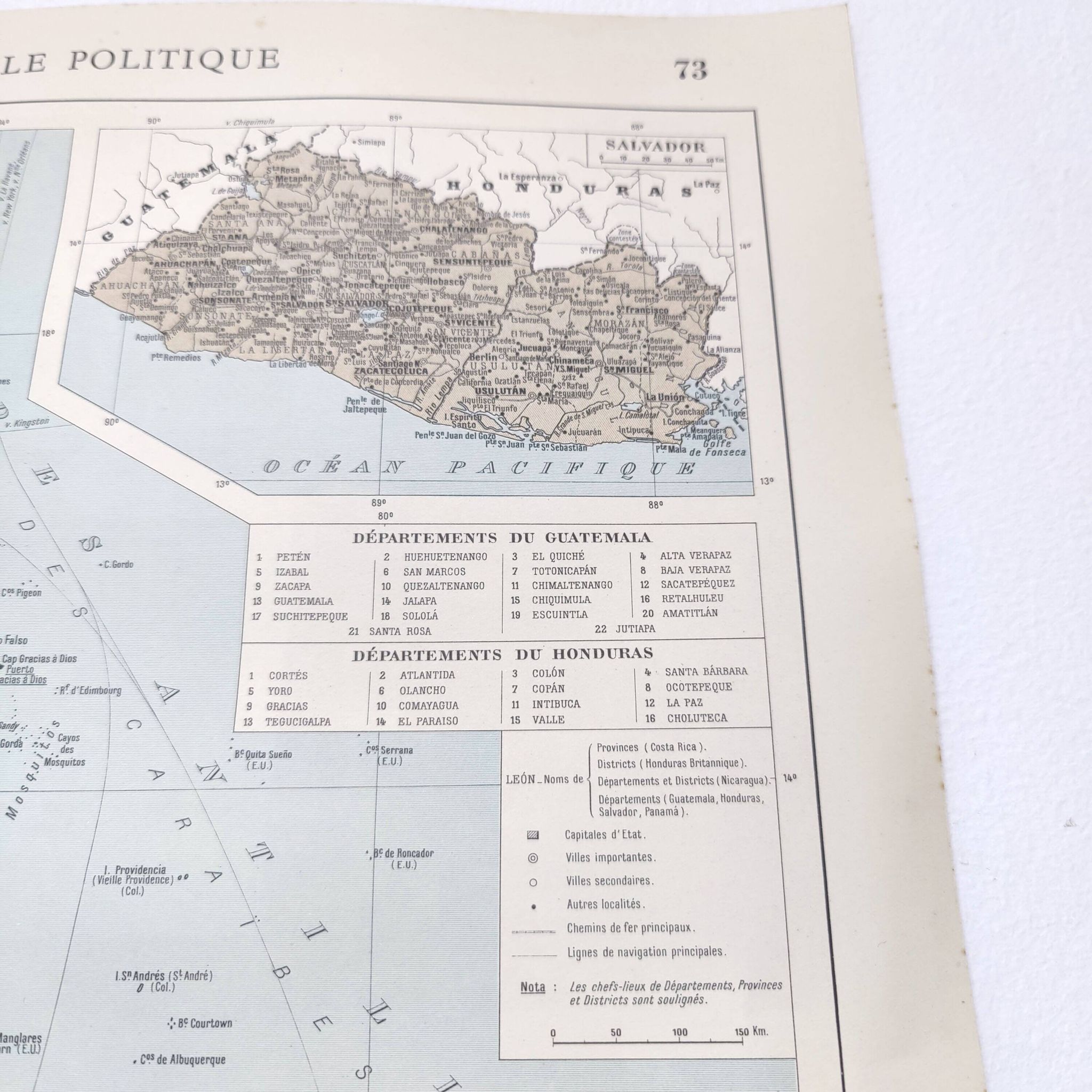 Carte Amérique Centrale vintage de 1950
