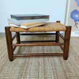 Vintage woven straw wooden stool