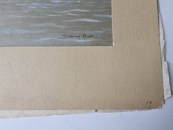 Aquarelle paquebot Noir en Mer Signé TABOUREAU Georges dit Sandy-Hook (1879