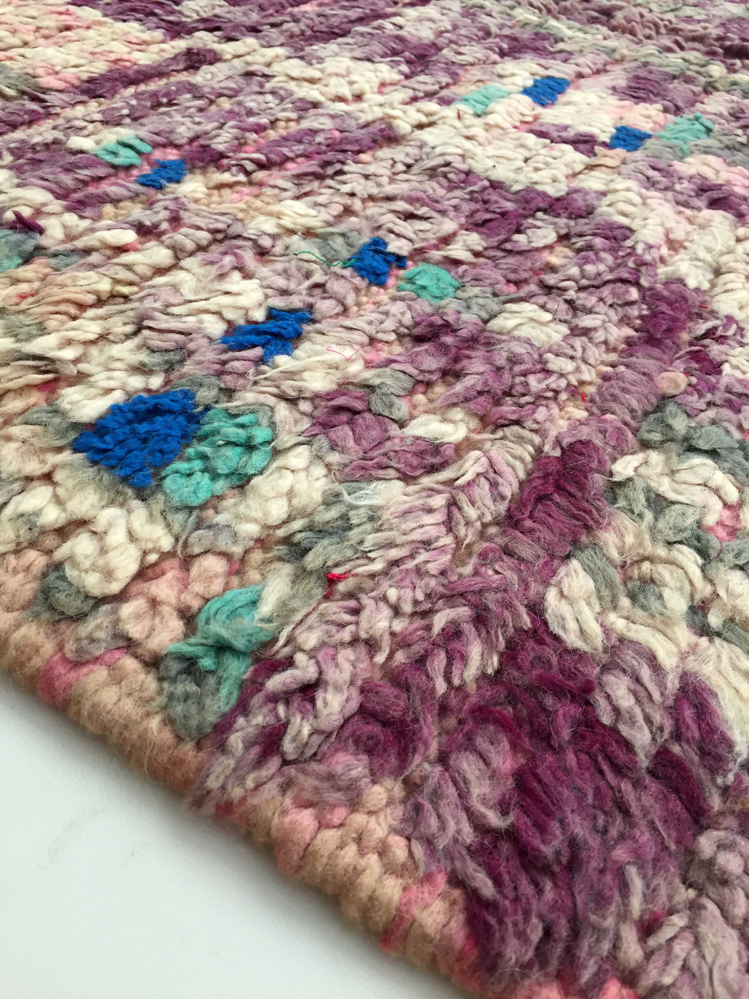 Berber rug Boujaad purple with colorful patterns 264x141cm