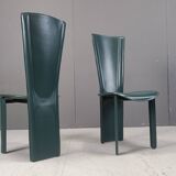 Vintage green leather dining chairs, 1980s - set of 4
