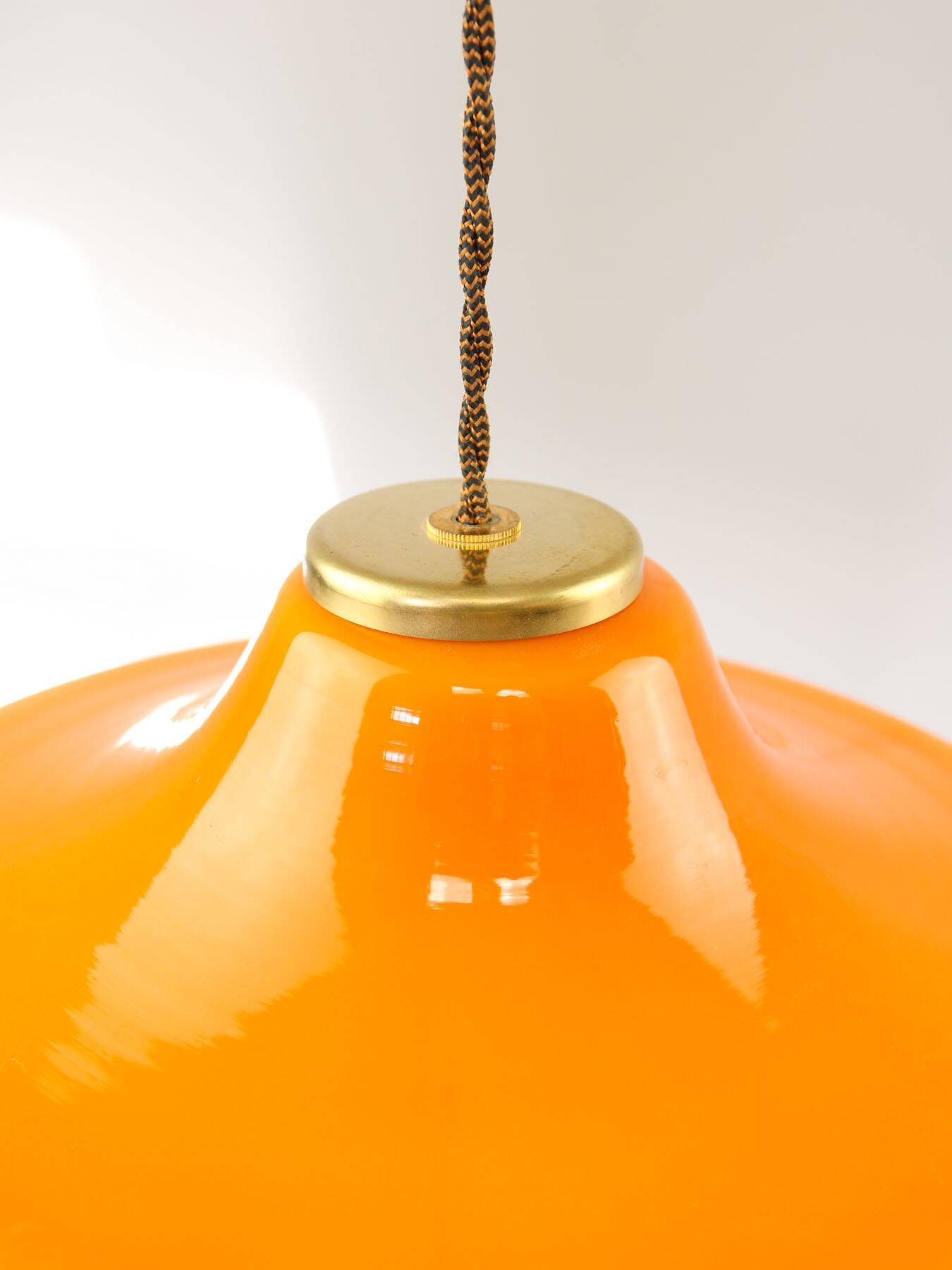 Mid-Century Italian Orange Glass & Brass Pendant Lamp