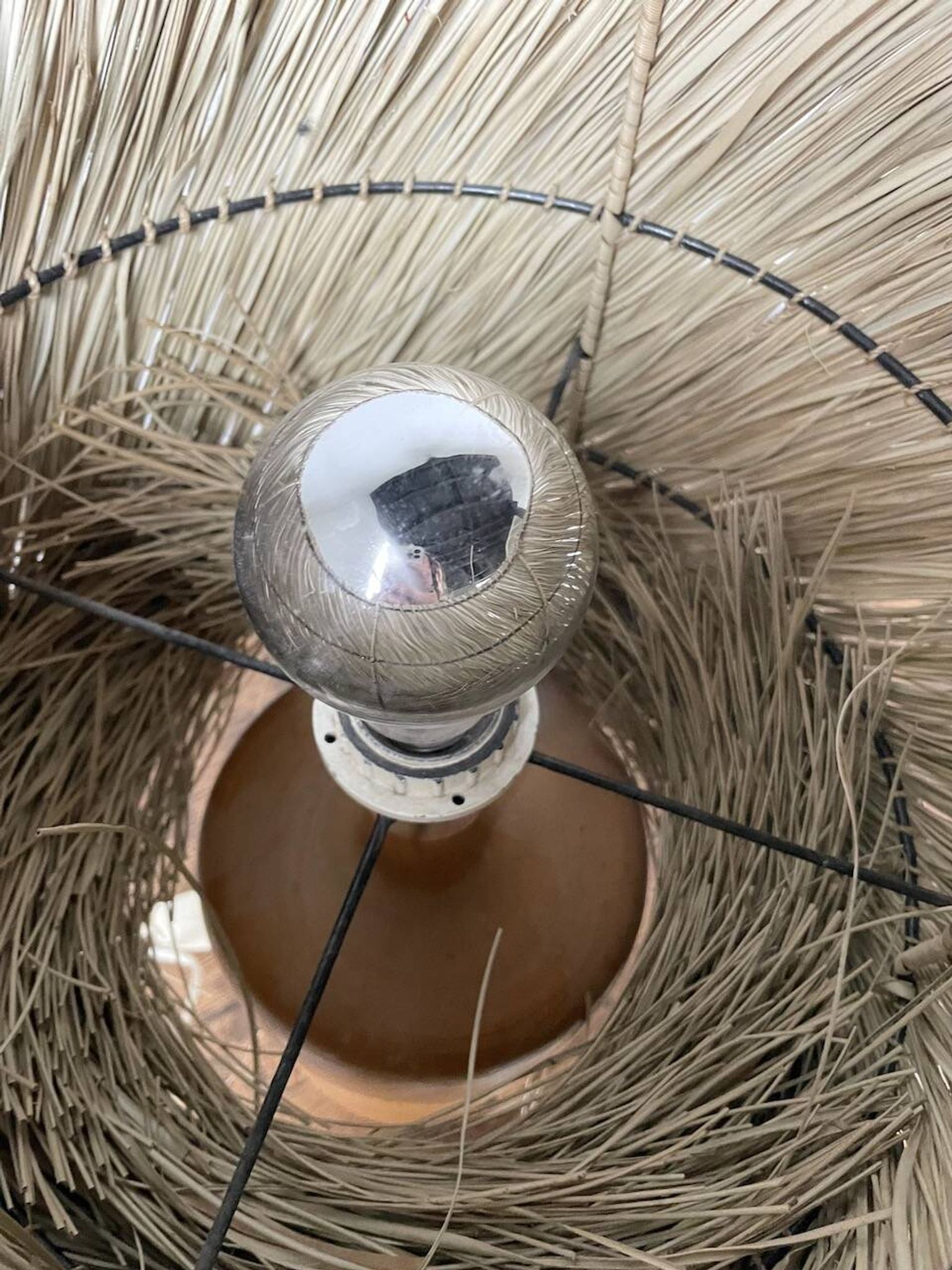 Lampe années 50 bois et paille