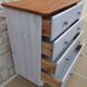 Grande Commode dessus bois 4  tiroirs cérusés blanc gris avec boutons métal