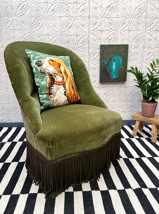 Olive green toad armchair
