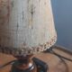 Bedside lamp wooden foot, clip jute lampshade, seventies
