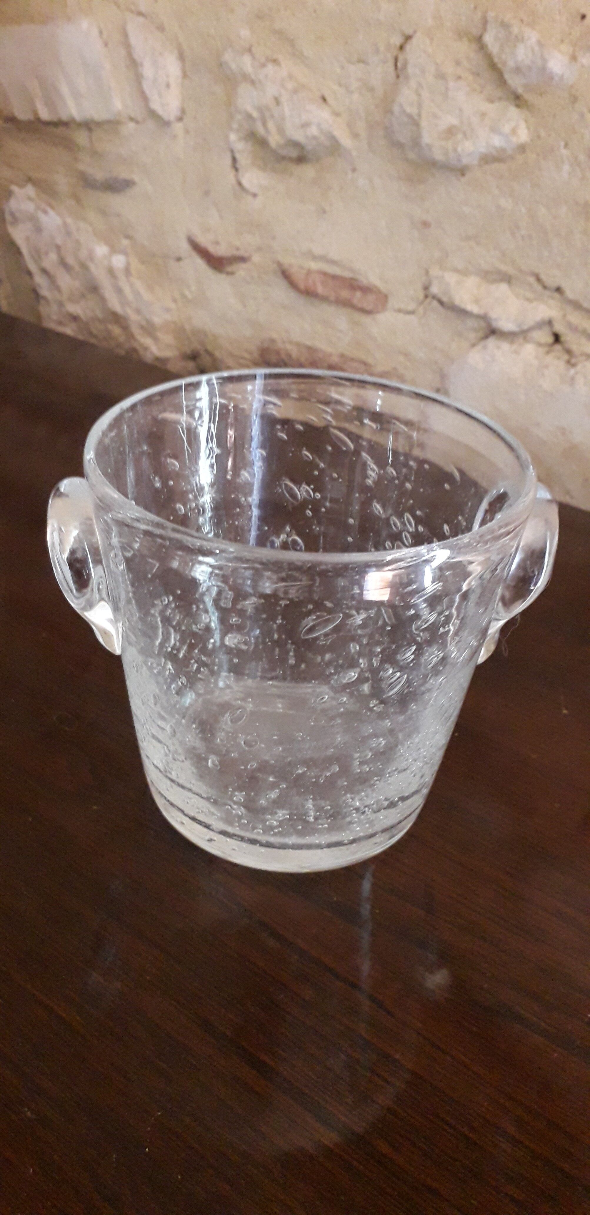 Transparent bubble blown glass ice bucket